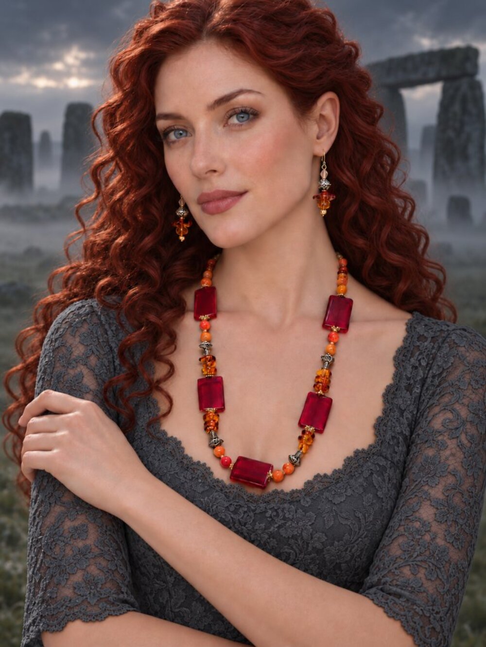 Baltic Amber, Fire Agate & Vintage 1970s Glass Jewelry Set